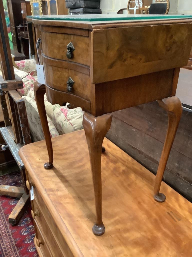 A Queen Anne Revival drop leaf serpentine side table, width 51cm depth 37cm height 70cm
